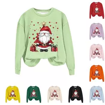 Женская мода повседневный свободный топ с длинным рукавом и принтом L хаки