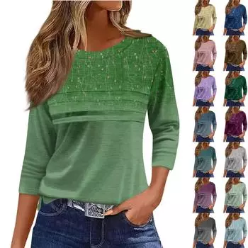 Женская мода повседневный свободный топ с рукавом 3/4 в полоску с круглым вырезом L циан