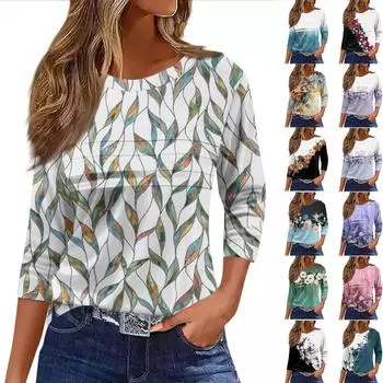 Женская мода повседневный свободный топ с рукавом 3/4 в полоску с круглым вырезом S фиолетовый