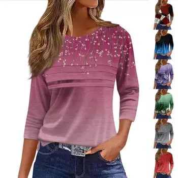 Женская мода повседневный свободный топ с рукавом 3/4 и круглым вырезом XL синий