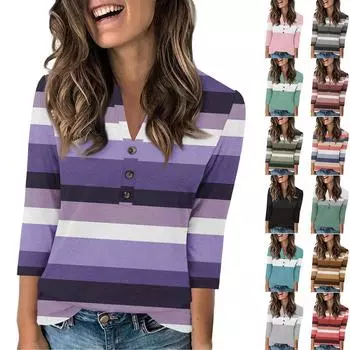 Женская мода повседневный свободный топ с рукавом 3/4 и круглым вырезом M