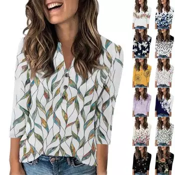 Женская мода повседневный свободный топ с рукавом 3/4 и круглым вырезом XL