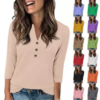 Женская мода повседневный свободный топ с рукавом 3/4 в полоску с круглым вырезом M верблюд