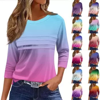 Женская мода повседневный свободный топ с рукавом 3/4 и круглым вырезом XL