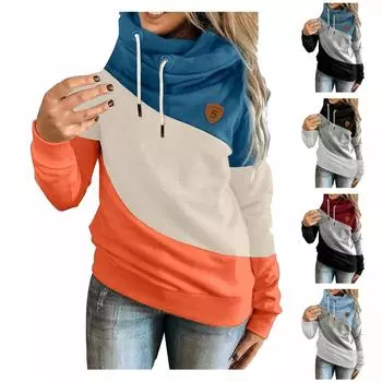 Женская мода повседневный темпераментный пуловер с капюшоном и толстовкой с длинным рукавом с принтом XL чёрный