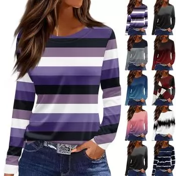 Женская мода повседневный топ с цветочным принтом и круглым вырезом, длинными рукавами XXXL