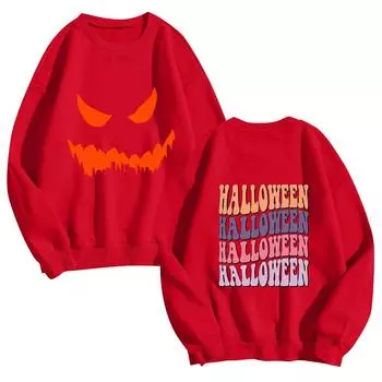 Женская мода повседневный топ с длинным рукавом и принтом на Хэллоуин с круглым вырезом L чёрный