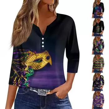 Женская мода повседневный топ с длинным рукавом и круглым вырезом с цветочным принтом XXL золотой