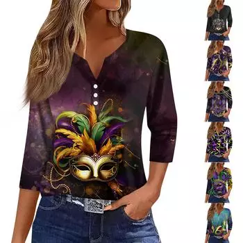 Женская мода повседневный топ с длинным рукавом и круглым вырезом с цветочным принтом S