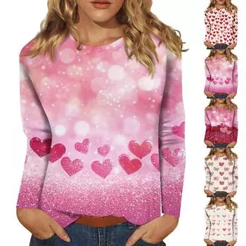 Женская мода повседневный топ с длинным рукавом и круглым вырезом с цветочным принтом L горячий розовый