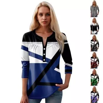 Женская мода повседневный топ с длинным рукавом и круглым вырезом с цветочным принтом XXXL чёрный