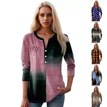 Женская мода повседневный топ с длинным рукавом и круглым вырезом с цветочным принтом L темно-зеленого