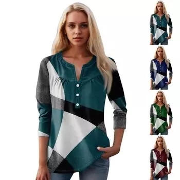 Женская мода повседневный топ с длинным рукавом и круглым вырезом с цветочным принтом L армия зеленый