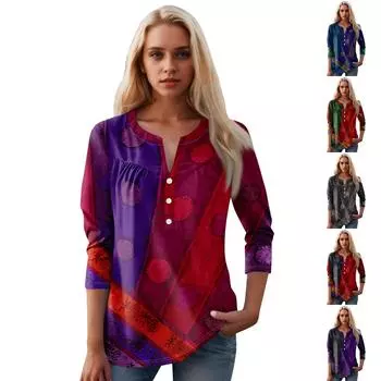 Женская мода повседневный топ с длинным рукавом и круглым вырезом с цветочным принтом L темно-синий