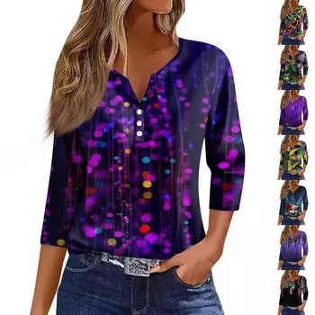 Женская мода повседневный топ с длинным рукавом и круглым вырезом с цветочным принтом XXL чёрный