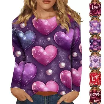 Женская мода повседневный топ с длинным рукавом и круглым вырезом с цветочным принтом XXL розовый