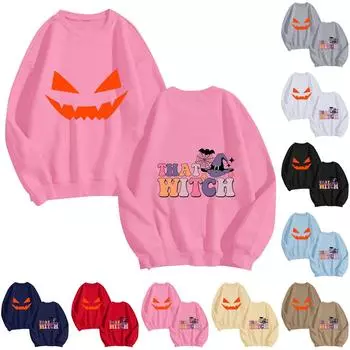 Женская мода повседневный топ с длинным рукавом и принтом на Хэллоуин с круглым вырезом S