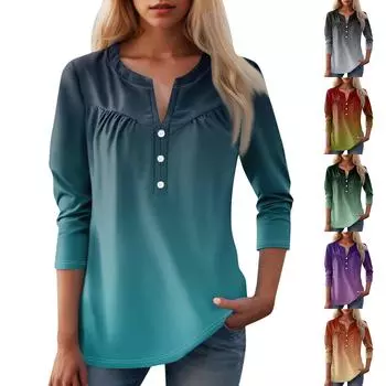 Женская мода повседневный топ с длинным рукавом и круглым вырезом с цветочным принтом XL