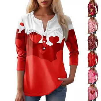 Женская мода повседневный топ с длинным рукавом и круглым вырезом с цветочным принтом XXXL киноварь