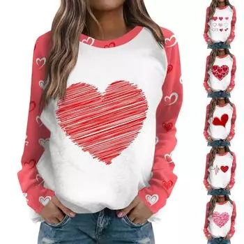 Женская мода повседневный топ с длинным рукавом День святого Валентина принтованный круглый вырез толстовка XXL