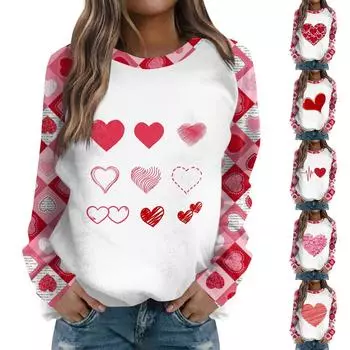 Женская мода повседневный топ с длинным рукавом День святого Валентина принтованный круглый вырез толстовка L