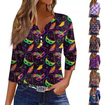 Женская мода повседневный топ с длинным рукавом и круглым вырезом с цветочным принтом XL зелёный