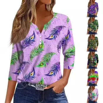 Женская мода повседневный топ с длинным рукавом и круглым вырезом с цветочным принтом S