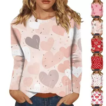 Женская мода повседневный топ с длинным рукавом и круглым вырезом с цветочным принтом L горячий розовый