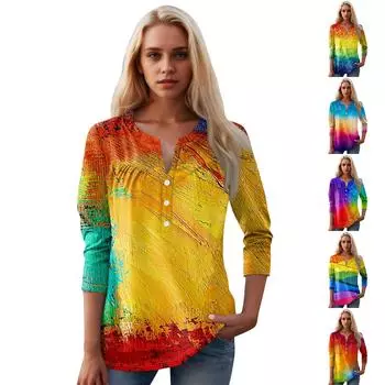 Женская мода повседневный топ с длинным рукавом и круглым вырезом с цветочным принтом XXXL