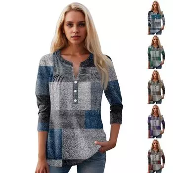 Женская мода повседневный топ с длинным рукавом и круглым вырезом с цветочным принтом L армия зеленый