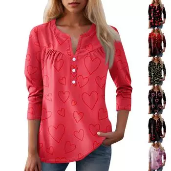 Женская мода повседневный топ с длинным рукавом и круглым вырезом с цветочным принтом L розовый