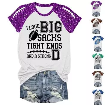 Женская мода повседневный топ с круглым вырезом и коротким рукавом с принтом XL синий