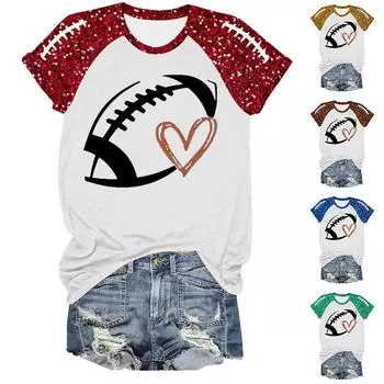 Женская мода повседневный топ с круглым вырезом и коротким рукавом с принтом S синий