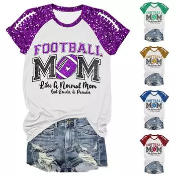 Женская мода повседневный топ с круглым вырезом и коротким рукавом с принтом XL синий