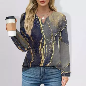 Женская мода повседневный топ с разрезом по низу и полосатым принтом, круглый вырез, длинный рукав L