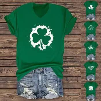 Женская мода повседневный топ с V-образным вырезом и короткими рукавами плиссированный топ с короткими рукавами L армия зеленый