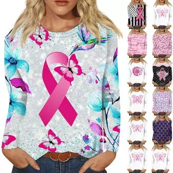 Женская мода, повседневный удобный топ с круглым вырезом и длинным рукавом с принтом в горошек S белый