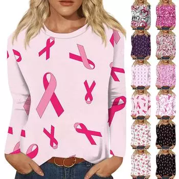 Женская мода, повседневный удобный топ с круглым вырезом и длинным рукавом с принтом в горошек XXXXXL чёрный