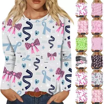 Женская мода, повседневный удобный топ с круглым вырезом и длинным рукавом с принтом в горошек S