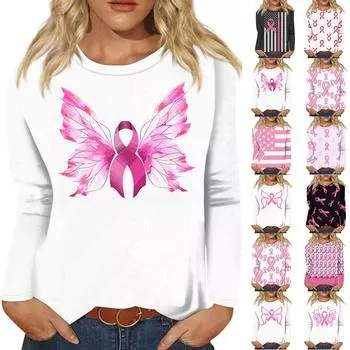 Женская мода, повседневный удобный топ с круглым вырезом и длинным рукавом с принтом в горошек M