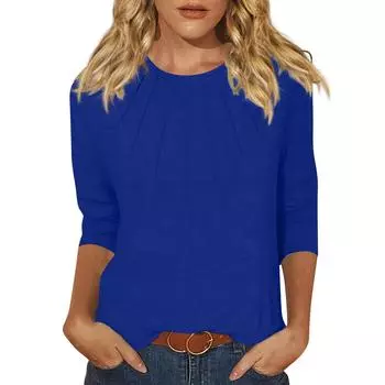 Женская мода повседневный универсальный повседневный топ с круглым вырезом и рукавом три четверти S