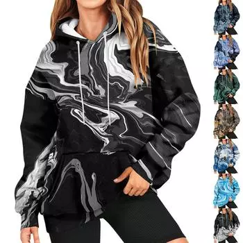 Женская мода, повседневный универсальный повседневный топ с v-образным вырезом и длинными рукавами с принтом XL