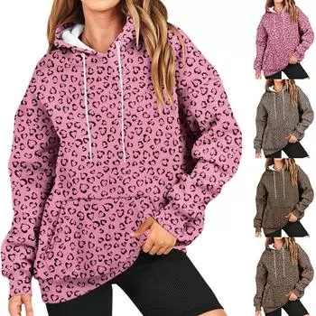 Женская мода, повседневный универсальный повседневный топ с v-образным вырезом и длинными рукавами с принтом L коричневый