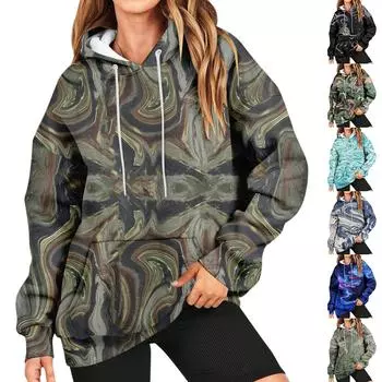 Женская мода, повседневный универсальный повседневный топ с v-образным вырезом и длинными рукавами с принтом XXL