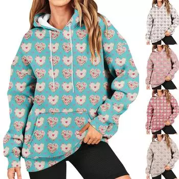 Женская мода, повседневный универсальный повседневный топ с v-образным вырезом и длинными рукавами с принтом XL