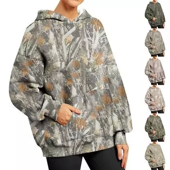 Женская мода, повседневный универсальный повседневный топ с v-образным вырезом и длинными рукавами с принтом XXL