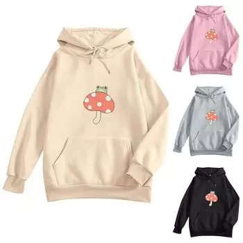 Женская мода повседневный веселый принт круглый вырез свитер свободный спортивный топ пуловер S чёрный