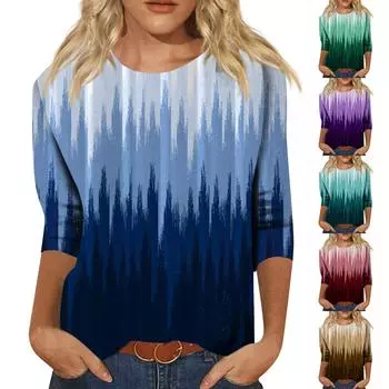 Женская мода повседневный винтажный принтованный топ с семью рукавами и круглым вырезом топы для женщин женские топы и блузки 2024 топы для женщин S