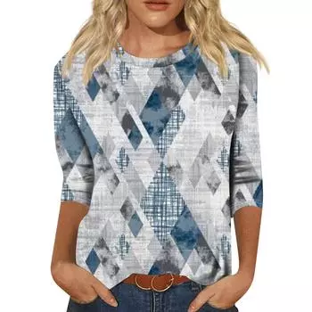 Женская мода повседневный винтажный принтованный топ с семью рукавами и круглым вырезом топы для женщин женские топы и блузки топы для женщин S