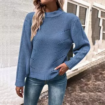 Женская мода повседневный вязаный пуловер с круглым вырезом и длинными рукавами M